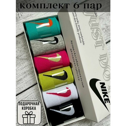 фото Носки , 6 пар, размер 37-41, серый, бирюзовый, черный, белый без бренда