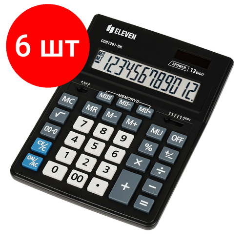 Комплект 6 шт, Калькулятор настольный Eleven Business Line CDB1201-BK, 12 разрядов, двойное питание, 155*205*35мм, черный