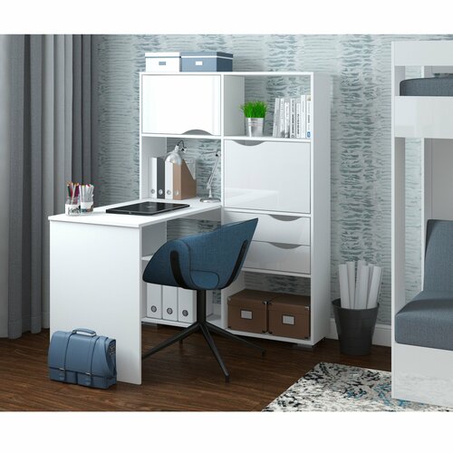 Компьютерный стол угловой Есэндвич Лаворо 110x110х150 см правый БелыйБелый глянец 18990₽