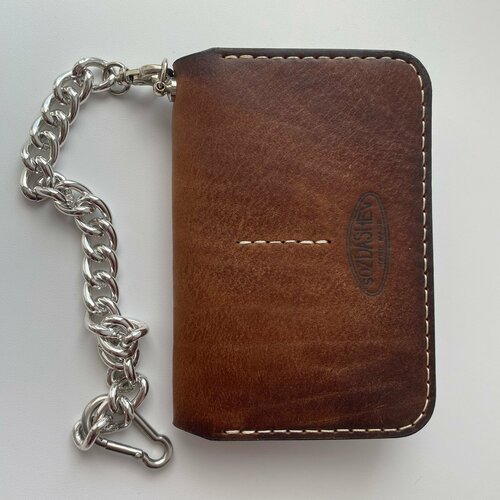 Кошелек  Авторский коричневый кошелек из натуральной кожи с цепью/ Кожаный кошелек мятый ручной работы, коричневый
