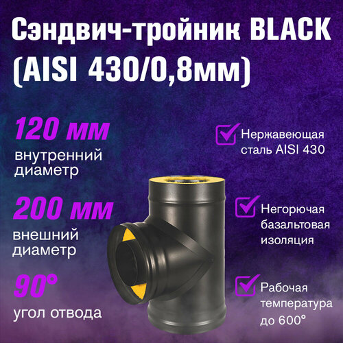 Сэндвич-тройник BLACK (AISI 430/0,8мм) (120x200) оголовок нерж black aisi 430 0 5мм 120x200