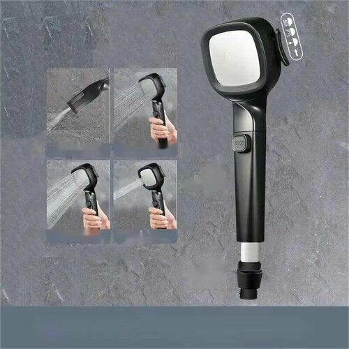 Водосберегающая лейка для душа 4 режима черная массажной и турбонасадкой водосберегающая 628₽