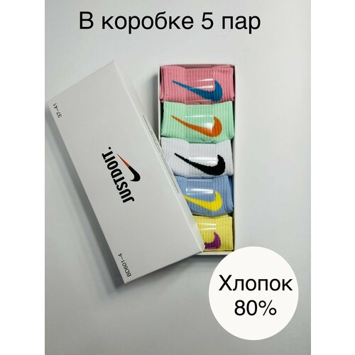фото Носки , 5 пар, размер 37-41, зеленый, голубой, белый, желтый, розовый без бренда