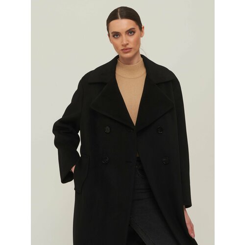 Пальто КАЛЯЕВ, размер 46, черный пальто каляев размер 46 бежевый серый