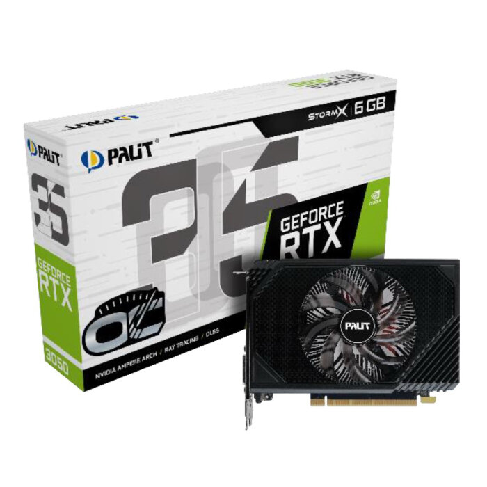 Видеокарта PALIT RTX3050 STORMX OC 6GB GDDR6 96-bit DVI HDMI DP 1FAN RTL