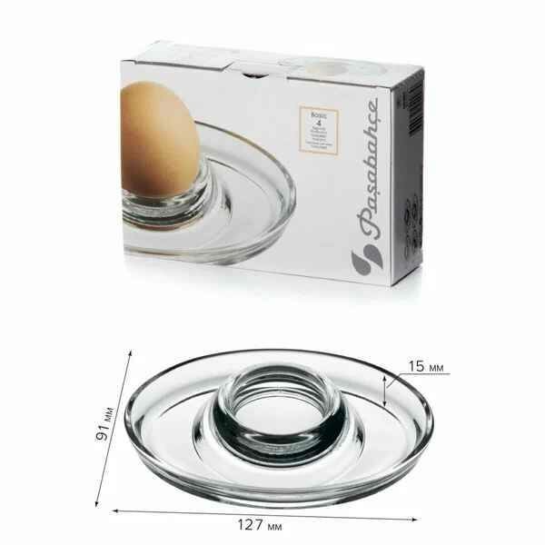 Подставка для яйца Pasabahce Basic 53382B, 4 шт 12.8 см прозрачный 1.5 см 12.7 см 4 шт. набор 9.1 см