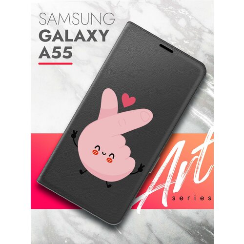 Чехол на Samsung Galaxy A55 (Самсунг Галакси А55) черный книжка эко-кожа подставка отделение для карт магнит Book case, Brozo (принт) Лайк чехол на samsung galaxy a55 самсунг галакси а55 синий книжка эко кожа подставка отделение для карт магнит book case brozo принт котик спит