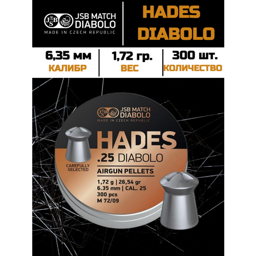JSB Hades Diabolo 6,35 мм, 1,72 гр 300 шт.