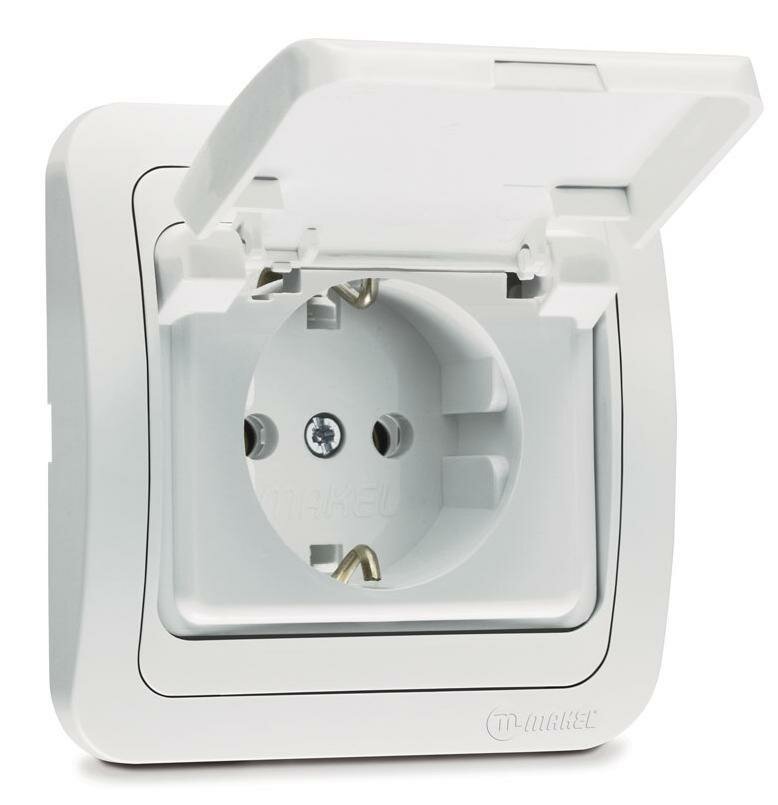 фото Розетка Makel 22029 1-местная с заземлением с крышкой, встраиваемая 16А вставка поставляется в комплект