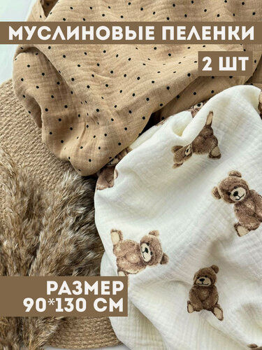Изображение товара Многоразовые муслиновые пеленки для новорожденных из муслина кролики с горохом на сером