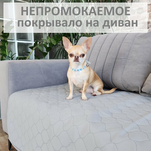Непромокаемая накидка на диван от животных 74х148см, Маленький собачъ, серая