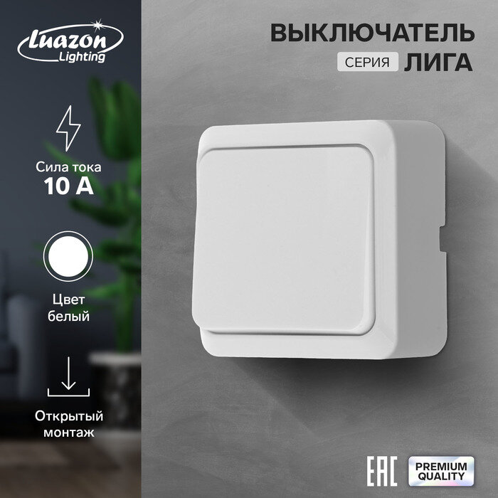 фото Luazon Lighting Выключатель Luazon Lighting "Лига", 10 А, 1 клавиша, накладной, белый