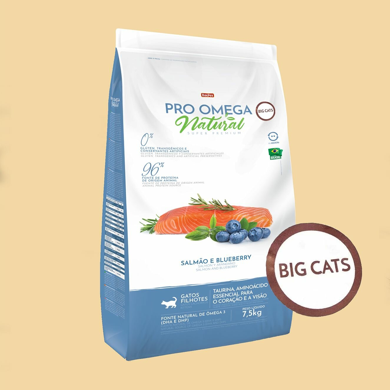 Natural Pro Omega 7.5 кг для Котят и беременных / кормящих кошек крупных пород. Лосось и Голубика