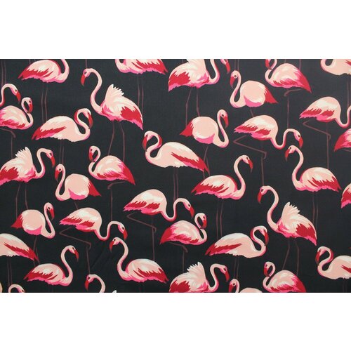 Ткань Хлопок-стрейч D&G фламинго на чёрном фоне, ш136см, 0,5 м