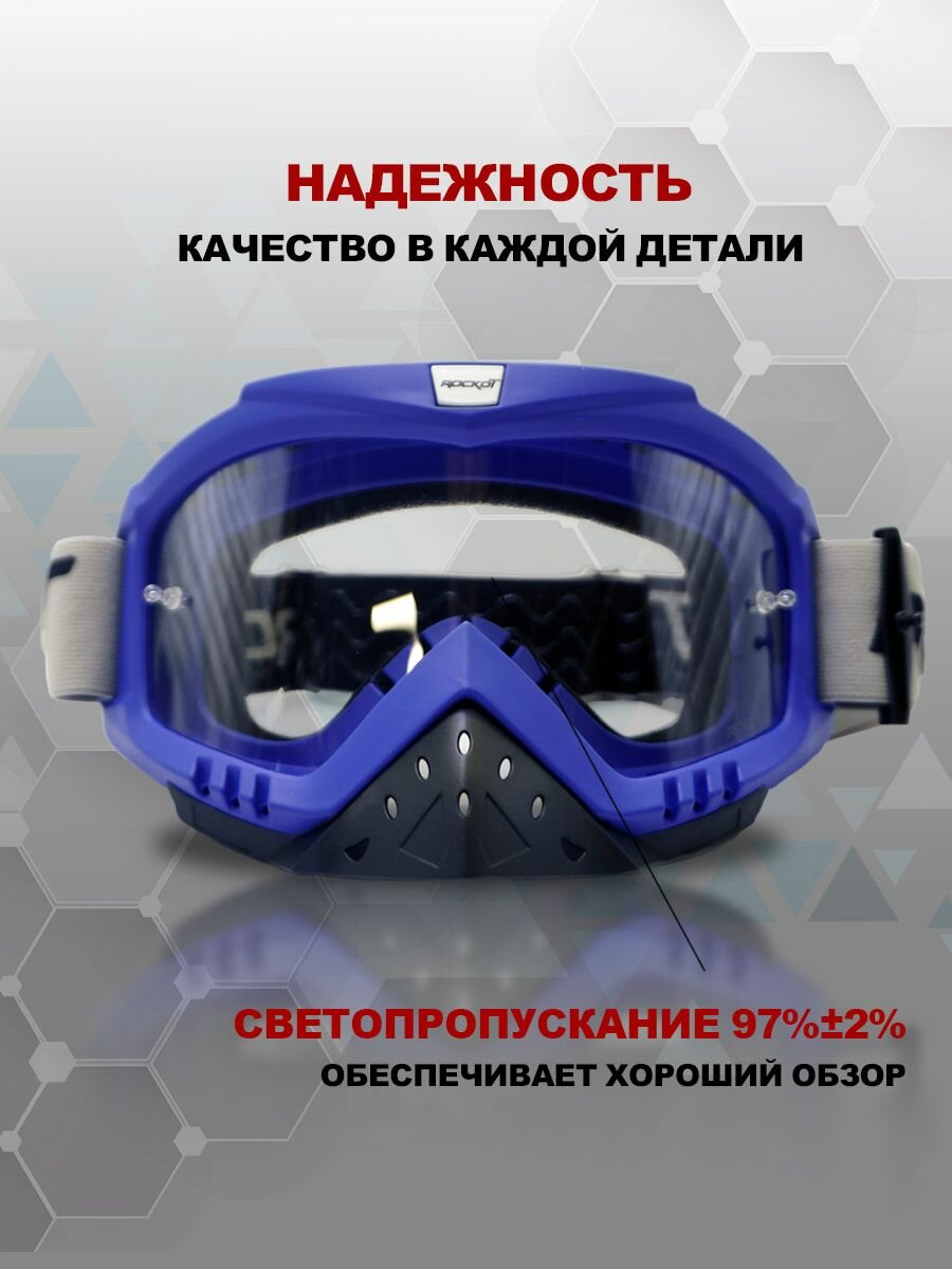 Очки кроссовые ROCKOT RM-325 (синий/прозрачная Anti-Scratch)