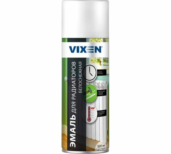 Эмаль Vixen для радиаторов отопления, белоснежный, глянцевая, 520 мл, 1 шт.