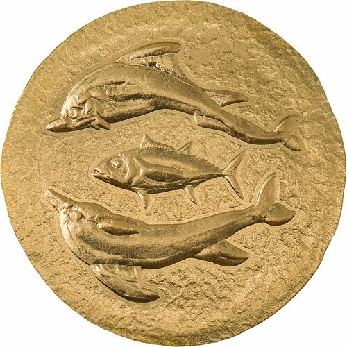 Монета золотая Острова Кука 5 долларов 2022 Дельфины и Тунец Сиракузы - Древняя Греция монета золотая острова кука 5 долларов 2022 титаник