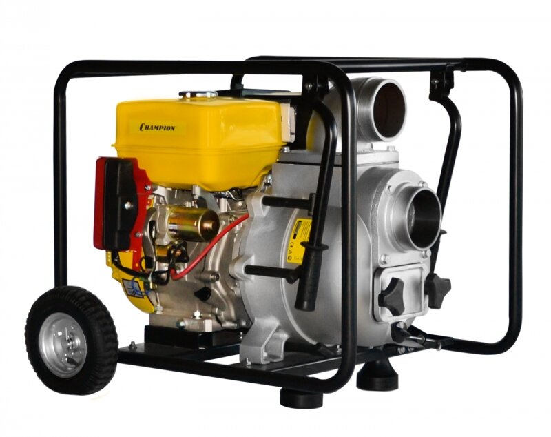 фото Мотопомпа CHAMPION GTP101E (1800л/мин 6/26 OHV 13лс 78,1кг 4" колеса)