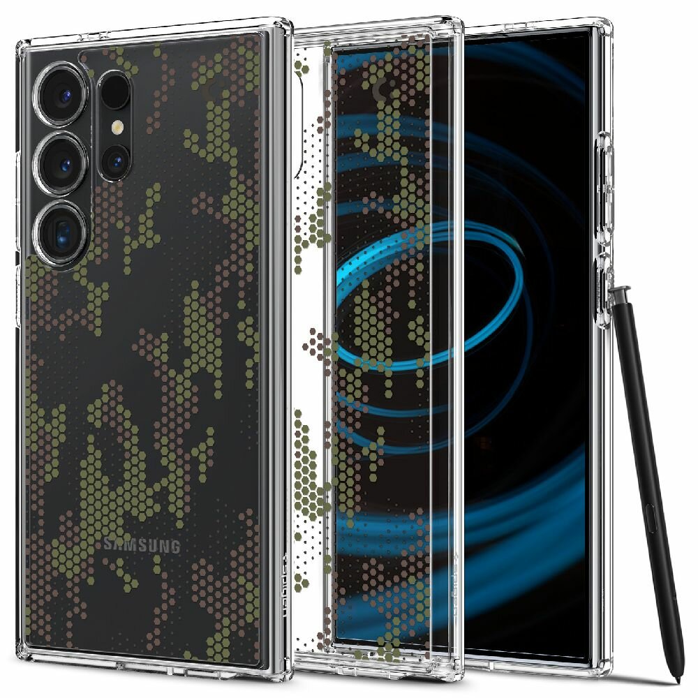 Чехол Spigen на Samsung Galaxy S24 Ultra (ACS07547) Ultra Hybrid / Спиген чехол для Галакси С24 Ультра накладка, противоударный, с защитой камеры, зеленый