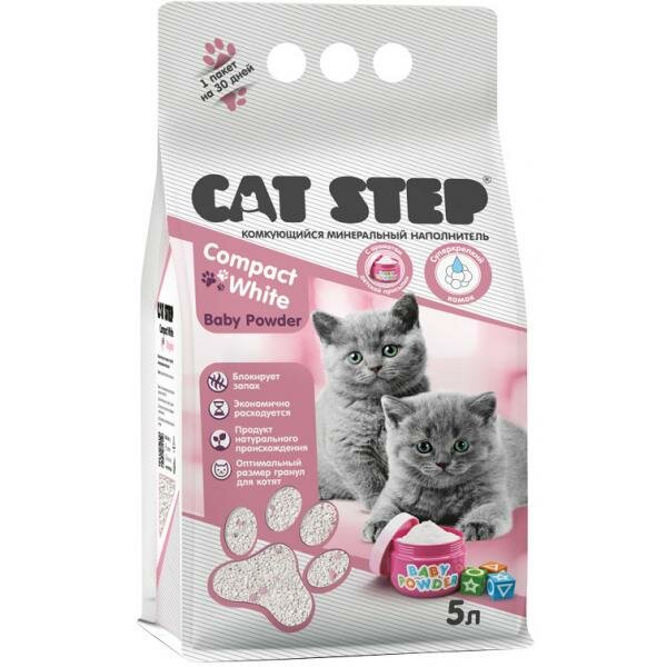 Cat Step Комкующийся минеральный наполнитель для котят CAT STEP Compact White Baby Powder, 5 л, 4.2 кг