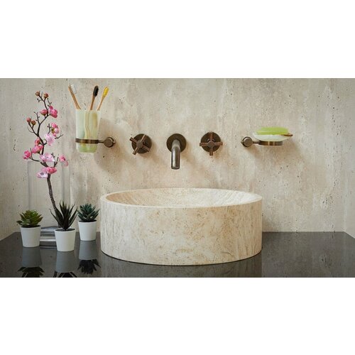 Каменная раковина для ванной Sheerdecor Kale 019004112 из бежевого натурального камня травертина