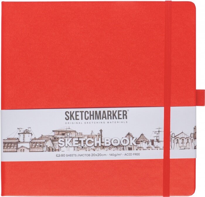 Sketchmarker 2314206SM Блокнот для зарисовок sketchmarker, 140 г/м2, 20*20 cм, 80 л, твердая обложка, красный