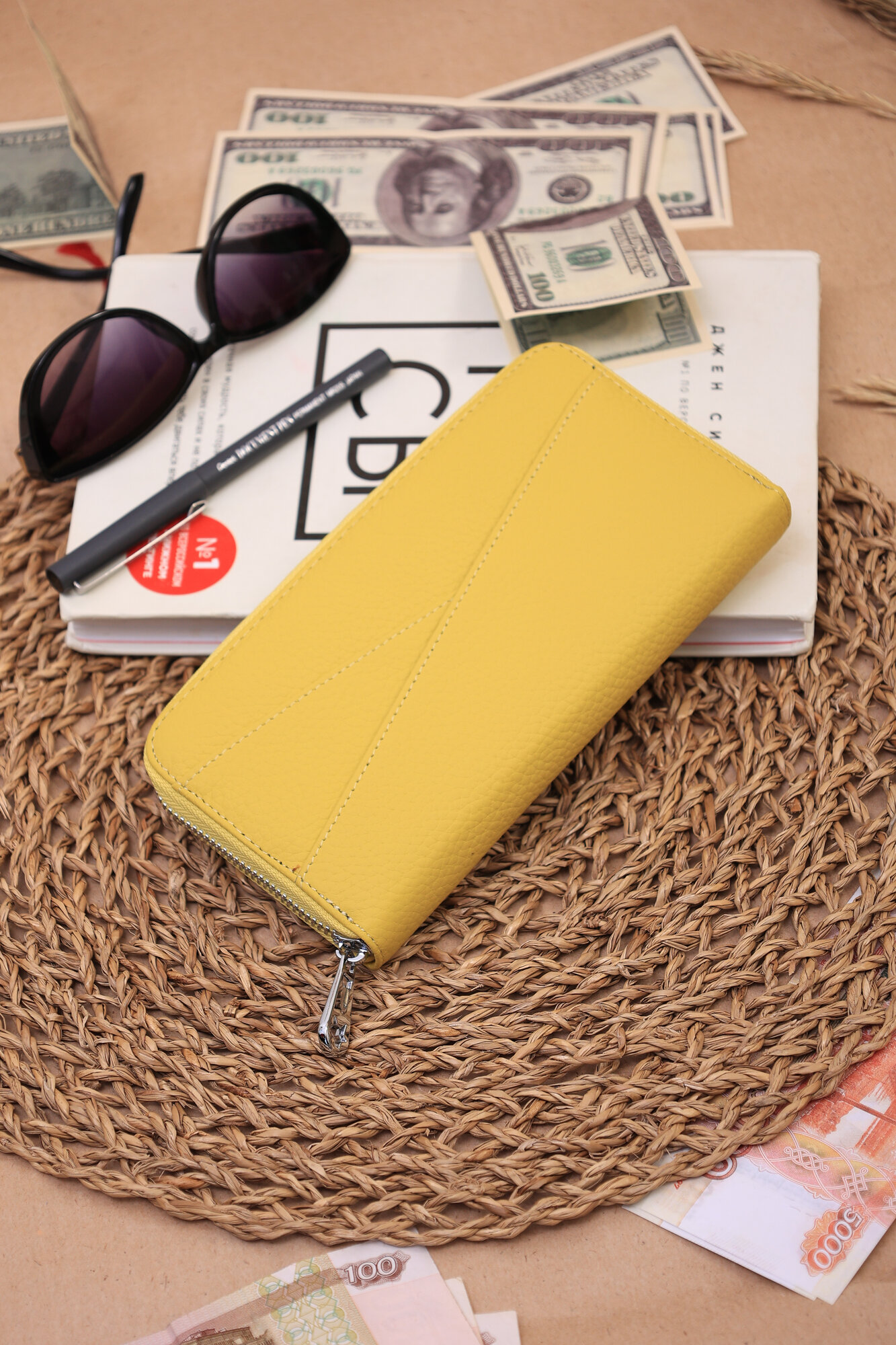 Кошелек  WALLET-4-YELLOW, фактура зернистая, желтый