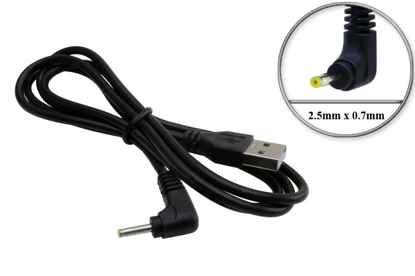 фото Переходник USB - 5V, 2.5mm x 0.7mm, прямой, кабель, 1m, для зарядки эл. книги, планшета 3Q, Archos, Digma, IconBIT, Prestigio, TeXet и др. устройств.