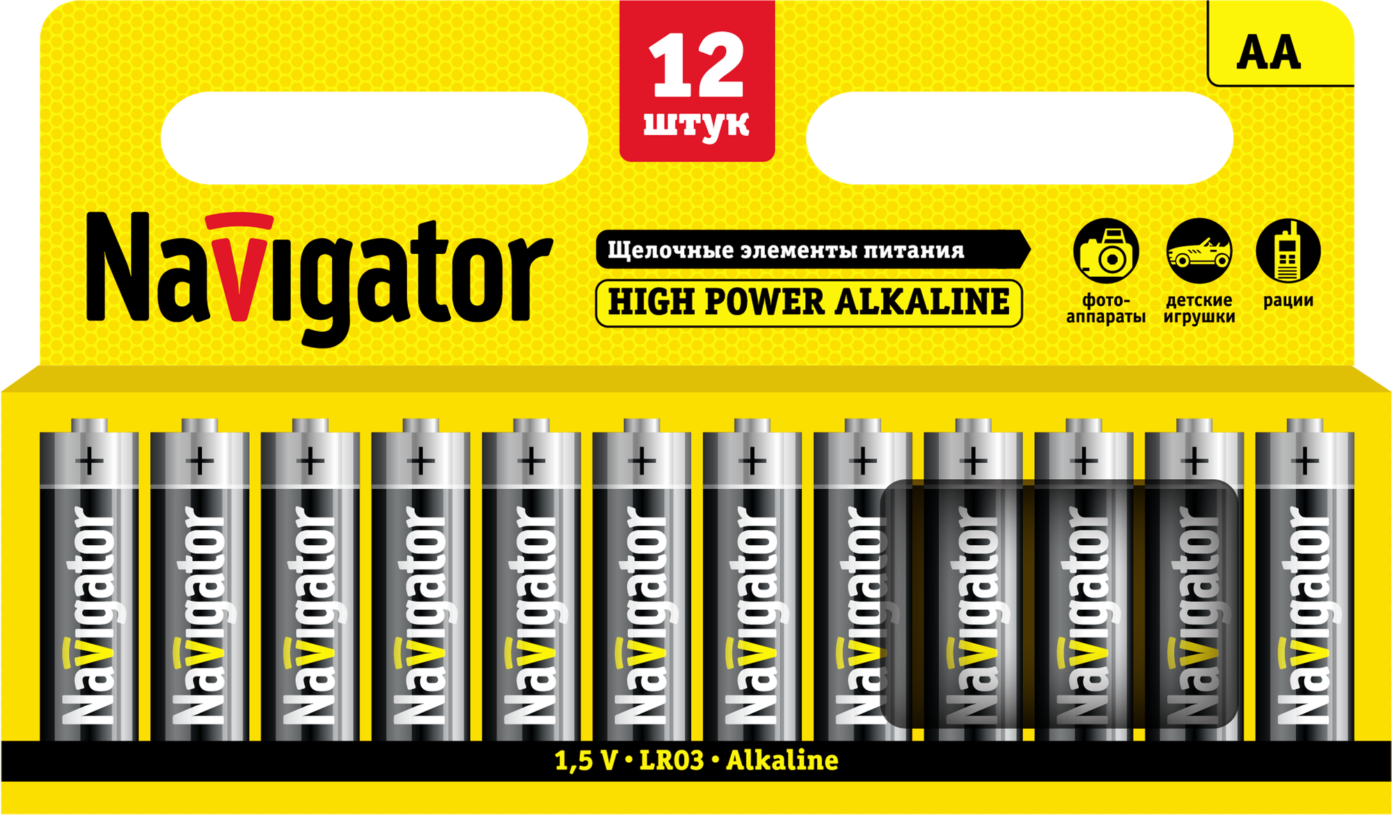 Батарейки щелочные высокой мощности Navigator АА 94 782 NBT-NE-LR6-BP12, упаковка 12 шт.