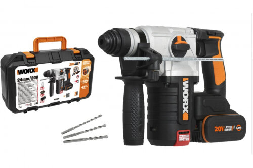 Перфоратор аккумуляторный Worx WX380, 20В, 4Ач x2, ЗУ 2А, кейс