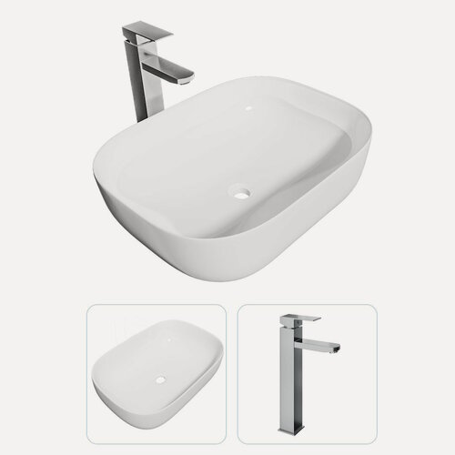 Изображение товара Раковина накладная для ванной Teymi Solli 60 в комплекте смеситель высокий хром F07280