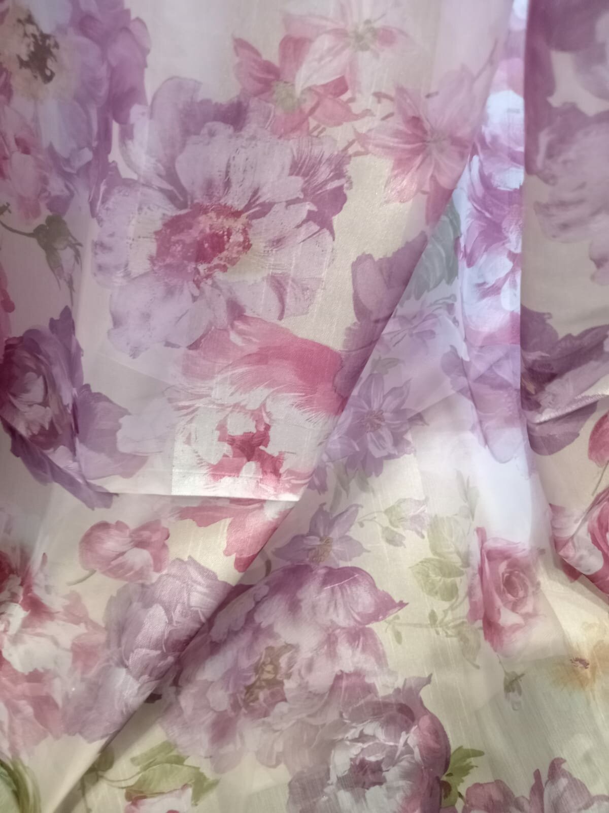 Тюль вуаль с цветочным принтом цвет сиренево/лиловый выс.270см шир.300см. Для спальни гостиной кухни детской