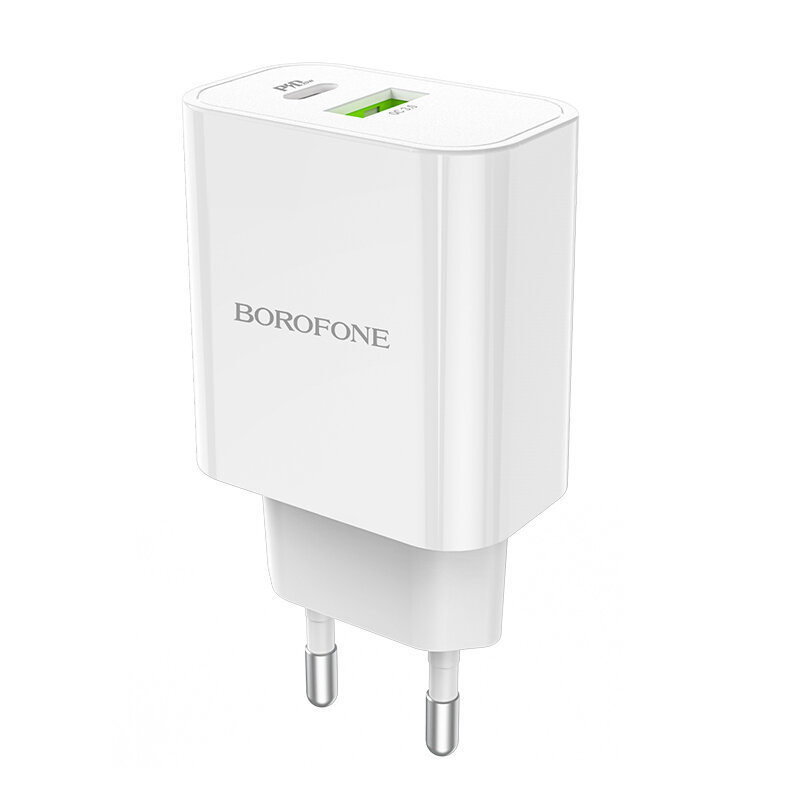 Сетевое зарядное устройство BOROFONE BA55A Crown speed 1xUSB + 1xUSB-C, 3.0A, 18W, белый