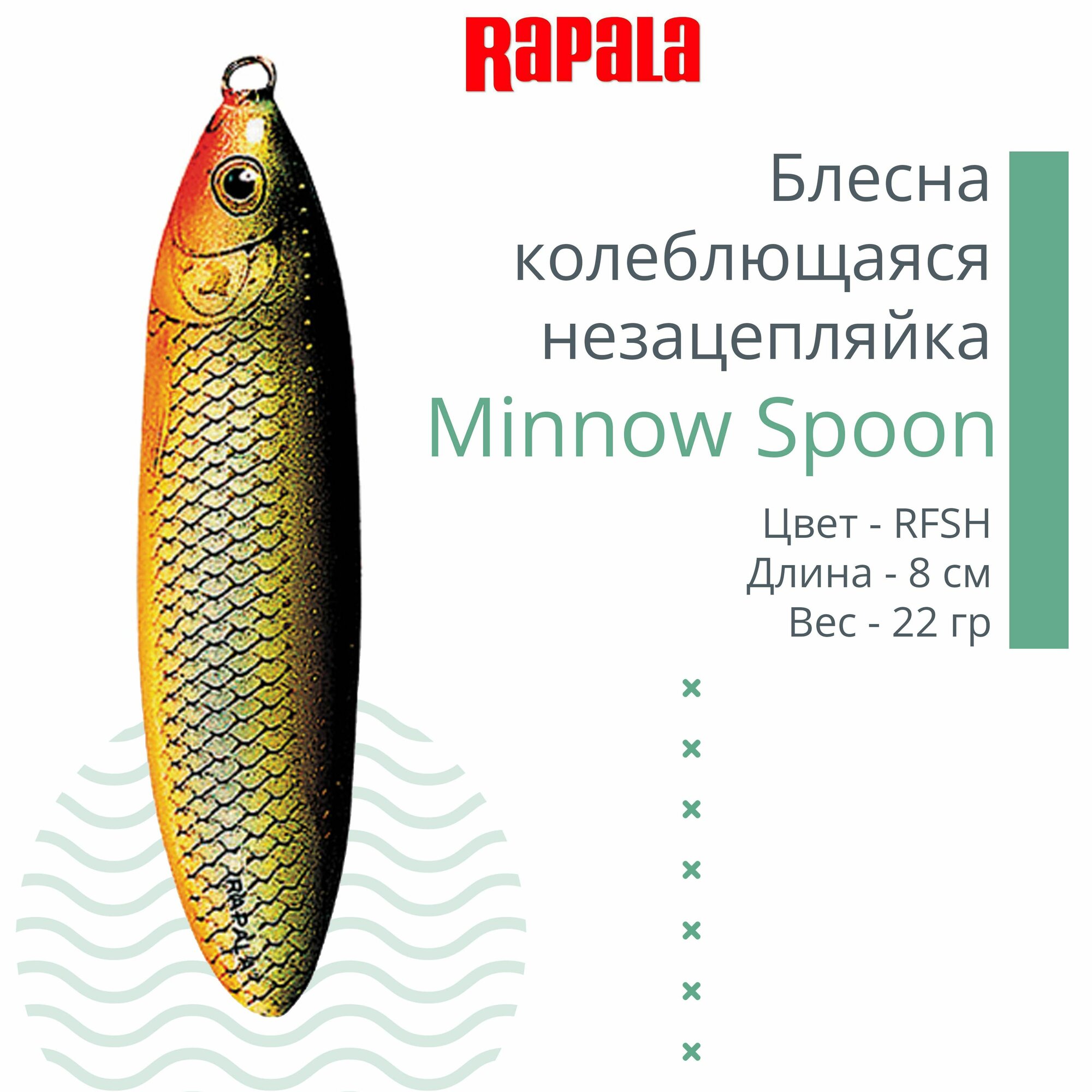 Блесна для рыбалки колеблющаяся RAPALA Minnow Spoon, 8см, 22гр /RFSH (незацепляйка)