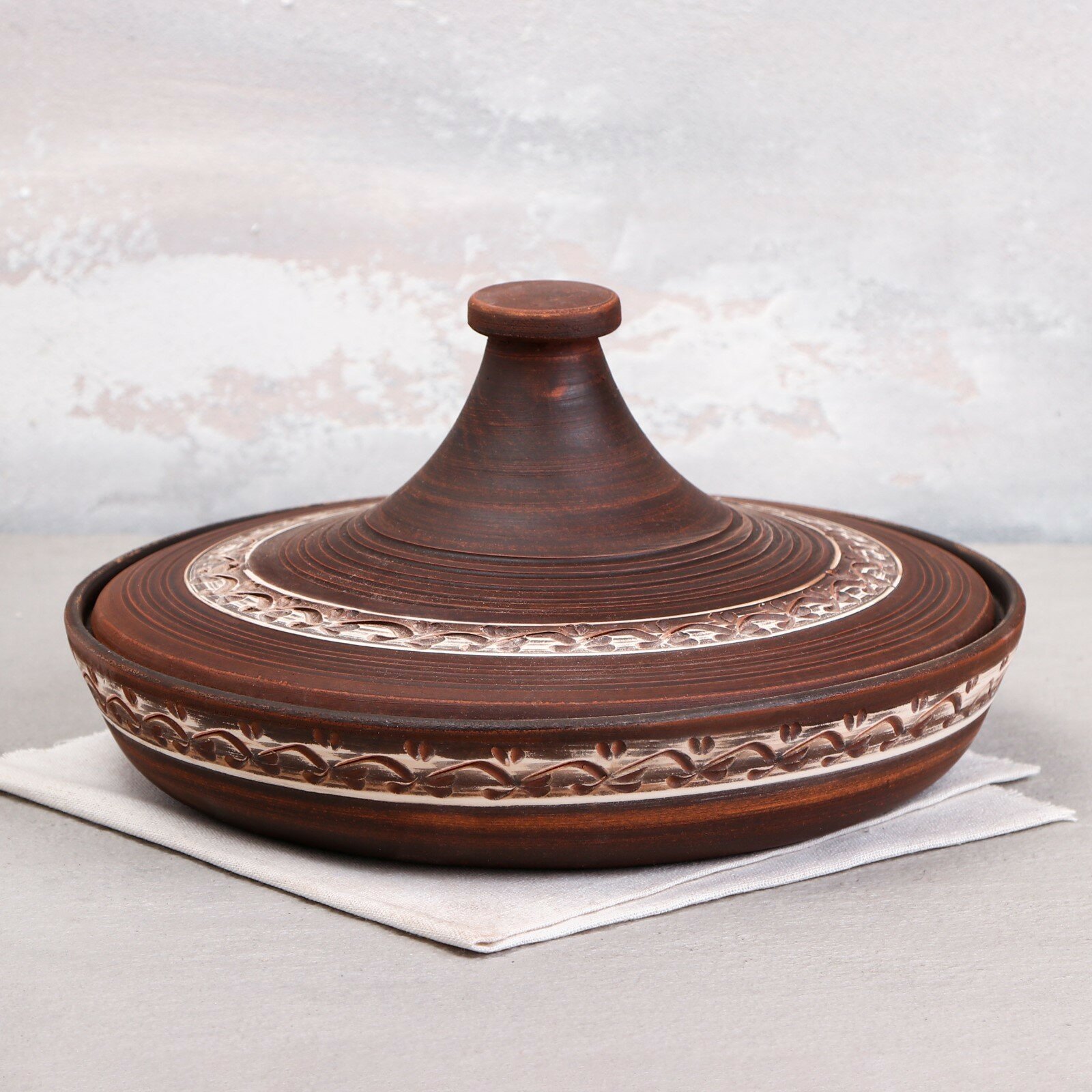 фото Тажин "Классический", ангоб, красная глина, 2 л