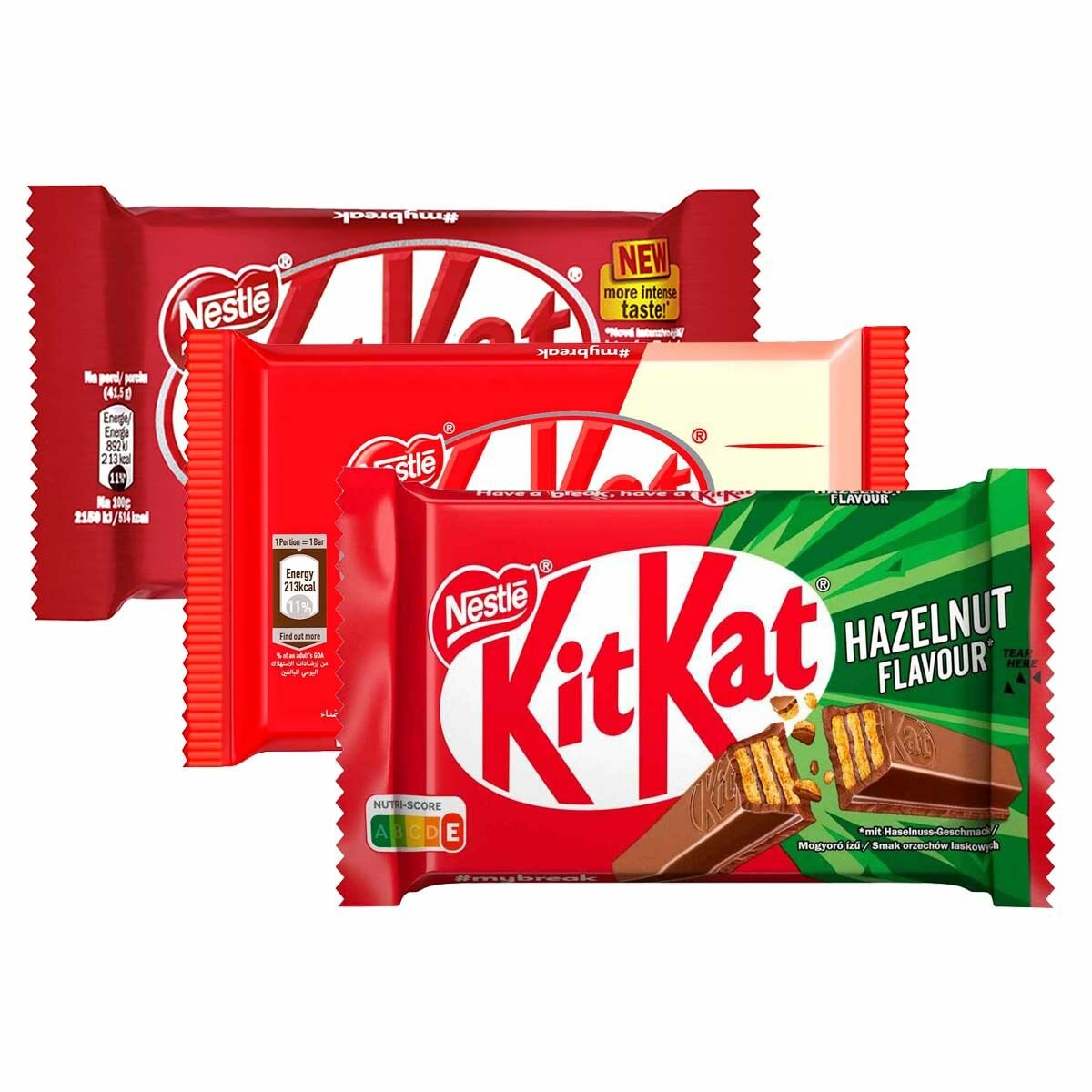 Шоколадный батончик KitKat 4 Fingers - набор 3 вкуса (Hazelnut, White, Original), (Германия), 41,5 г