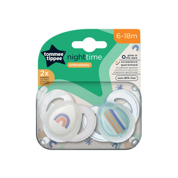 фото Cоска-пустышка Tommee Tippee силиконовая ночнаz Night Time, 6-18 мес, 2 шт. Luna