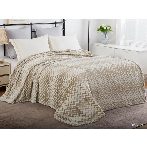 Cleo Плед Cleo "Volna" велсофт двуспальный 180*200 CL180/003-VLN бежевый, beige, размер 2, спальный