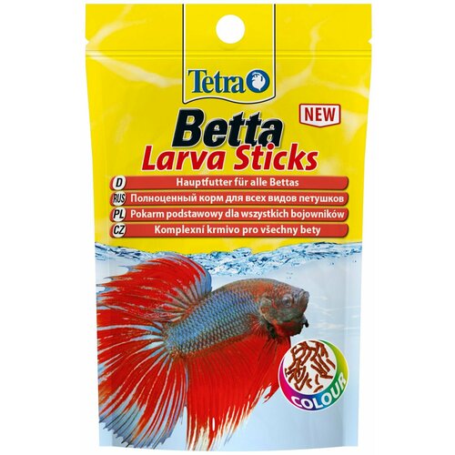 Tetra Betta LarvaSticks корм в форме мотыля для петушков и других лабиринтовых рыб, 5г, 3шт.