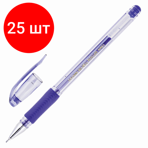 Комплект 25 шт, Ручка гелевая с грипом CROWN Hi-Jell Needle Grip, синяя, узел 0.7 мм, линия письма 0.5 мм, HJR-500RNB