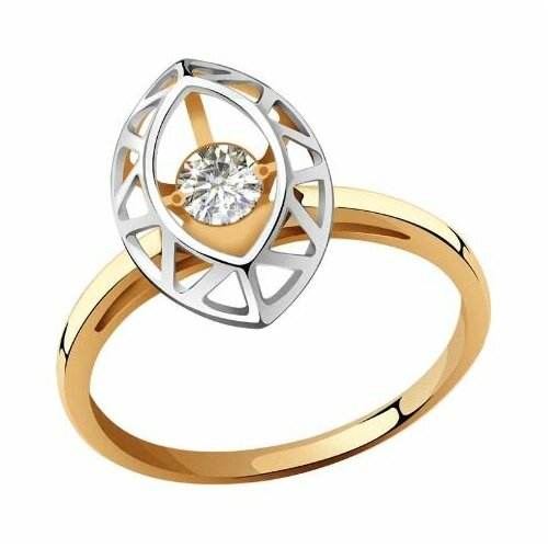 золотое кольцо с танцующим фианитом Кольцо Diamant online, красное золото, 585 проба, фианит, размер 17