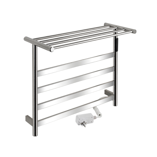 Полотенцесушитель электрический, хром, лесенка с полкой, 510 х 573 х 220 мм, 75 W, 220V / 50 Hz, из нержавеющей стали, с таймером до 8 часов