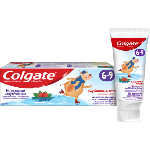 зубная паста polly premium клубника и двойная мята 160 гр Зубная паста Colgate 6-9 Клубника-мята детская с фторидом 60мл