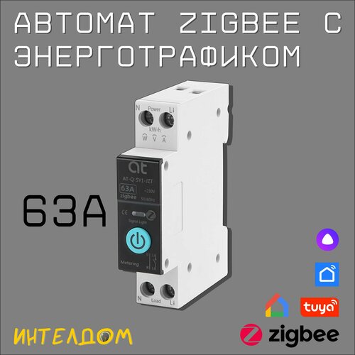 Автоматический выключатель 63А Zigbee с энерготрафиком автоматический выключатель на din рейку tuya zigbee 6а с измерением мощности работает с яндекс алисой