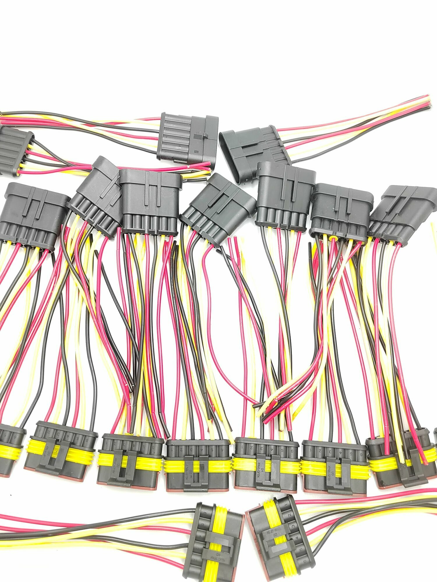 Разъем/колодка герметичный 6-ти контактный с проводами (штекер+гнездо) водонепроницаемый, переходник фары, колодка герметичная (мама+папа)_Б, 10 шт