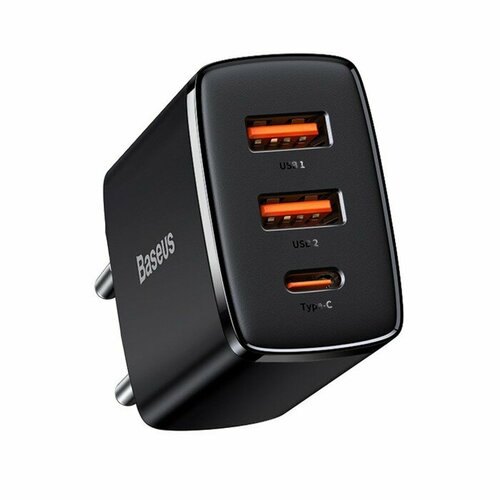 Зарядное устройство Baseus Compact Quick Charger 2*USB+USB-C, 3A, 30W, черный