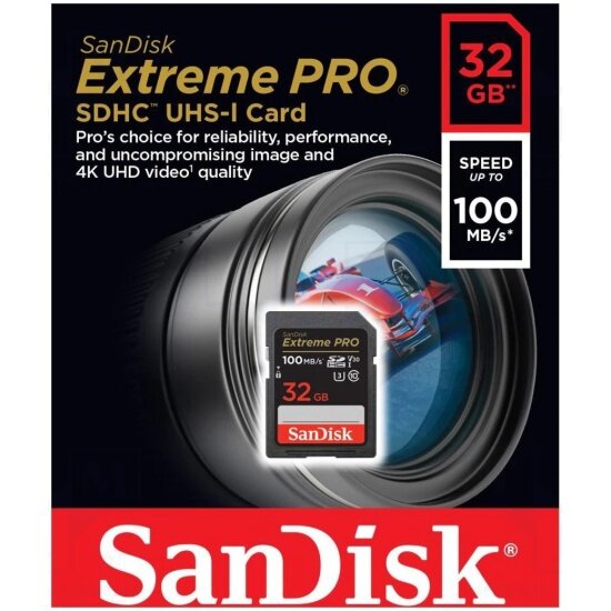 Карта памяти Sandisk Extreme Pro SDHC UHS-I U3 V30 32Gb (100/90 MB/s)