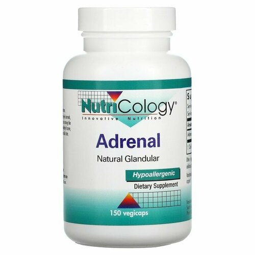 Nutricology, Adrenal, натуральная вытяжка из надпочечной железы, Natural Glandular, 150 капсул