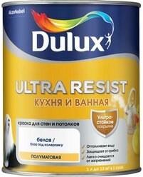 Краска Dulux Ultra Resist Кухня и Ванная полуматовая BW белая 1л