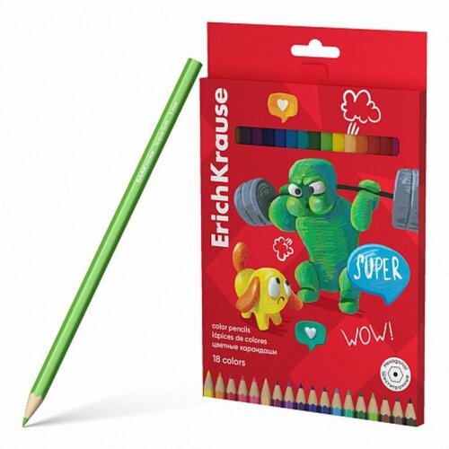 Карандаши 18 цветов ErichKrause Jolly Friends дерево шестигранные европодвес 527₽